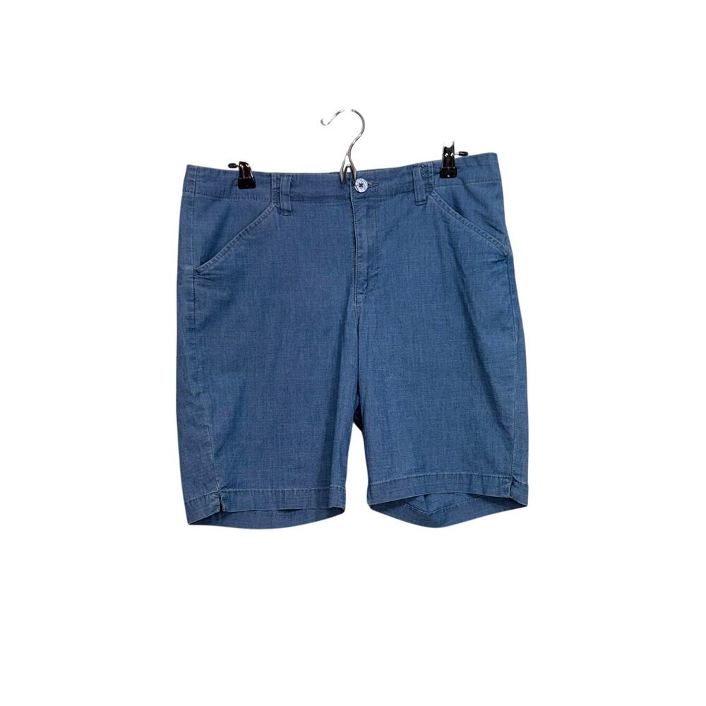 Lee blue chambray shorts mid rise stretch cotton pockets 9" inseam Sz 12